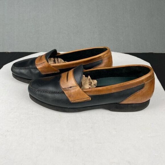 LL Bean Men's Size 10.5M Slip On Loafers Black Brown Leather,Comfort,Preppy - Picture 2 of 16